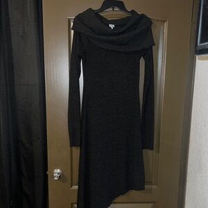 Elegant Gray Long Sleeve Sweater Dress